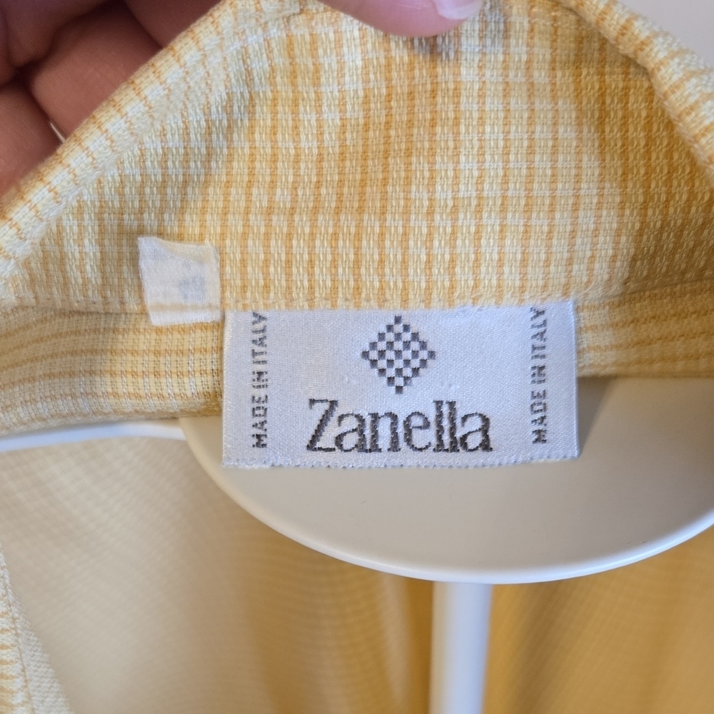 ZANELLA Short Sleeve Button Down Shirt Yellow Checks Cotton Sz 14 ITALY 🇮🇹